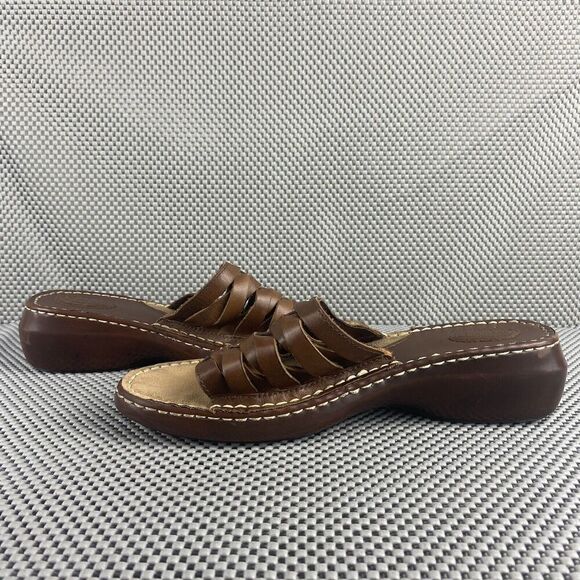 Dr Scholls Wedge Sandals Women shoes 9 Brown Leather Open Toe Comfort Shoes - Picture 4 of 11